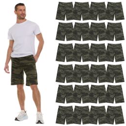 24 of Mens Green Camo Fleece Shorts With Side Pockets Size Small