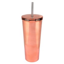 24 pieces XxX- Double Wall Tumbler W/ Lid And Straw 24 Oz. - Rose Gold - Drinking Water Bottle