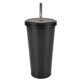 24 pieces XxX- Double Wall Tumbler W/ Lid And Straw 17 Oz. - Black Mat - Drinking Water Bottle