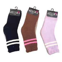 72 pieces Delias Women's Assorted Colors Full Cushion Mid Crew Socks With Rolled Top - Womens Crew Sock