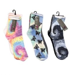 24 pieces Delias Women's Assorted Prints Mid Crew Socks - Womens Crew Sock