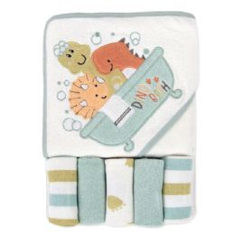 24 Pieces 6-Piece Baby Bath Set With Hooded Towel & Wash Cloth - Little Dinosaurs - Bath Towels