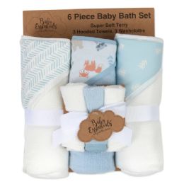 24 Pieces 6-Piece Baby Bath Set With Hooded Bath Towel & Wash Cloth - Woodland Theme - Baby Accessories