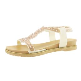 15 pieces Woman's Elastic Backstrap Rhinestone Sandal Nude - Women's Sandals