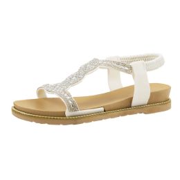 15 pieces Woman's Elastic Backstrap Rhinestone Sandal White - Women's Sandals