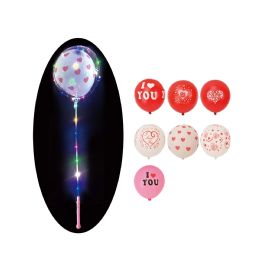 72 Pieces Led Bobo Balloon With 12 inch Print Balloon Mixed Design - Valentine Decorations