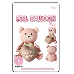 24 Pieces Valentine Standing Foil Balloon Bear With Heart - Valentine Decorations