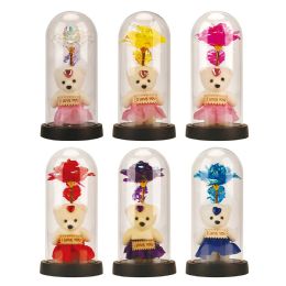 60 Pieces Led Flower & Bear With Plastic Dome 21 X 11 cm - Valentine Decorations
