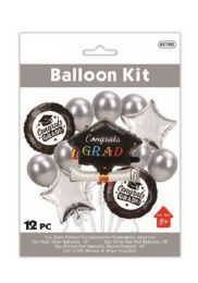 48 Pieces 12pc Graduation Balloon Kit Silver - Graduation