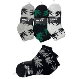 24 of 3pr Men's Anklets 10-13 [marijuana] Blk/gry/white