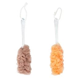 96 pieces Bc Shower Pouf W Handle Peach & Brown - Shower Accessories