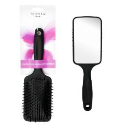 24 pieces Bc Paddle Hair Brush W-Mirror - Black - Hair Brushes & Combs