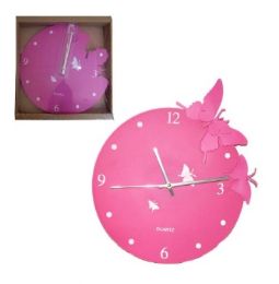 10 pieces Round Wall Clock Pink Butterfly Design - Wall Decor