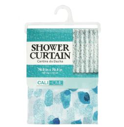 24 pieces Ch S-Curtain W-Hooks 70.9in Strokes Fab - Shower Curtain