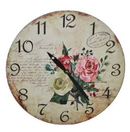 12 pieces Mdf Wall Clock Rose Design 11.3. Inches - Wall Decor
