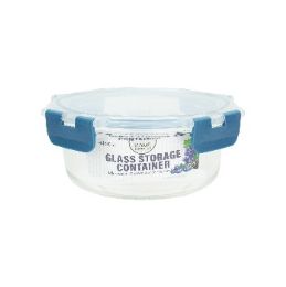 24 pieces Bh Rnd Glass Cont Snap Bl Lid 21oz - Food Storage Containers