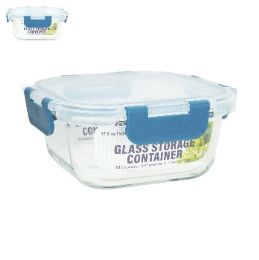 24 pieces Bh Sq Glass Cont Snap Bl Lid 17.6oz - Food Storage Containers