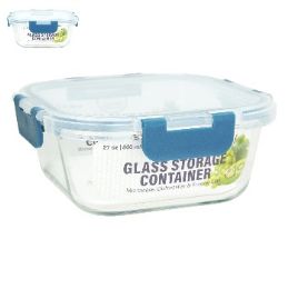 24 pieces Bh Sq Glass Cont Snap Bl Lid 27oz - Food Storage Containers