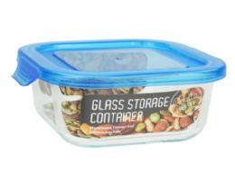 24 pieces Bh Sq. Glass Container Blue Lid 17.6oz - Food Storage Containers