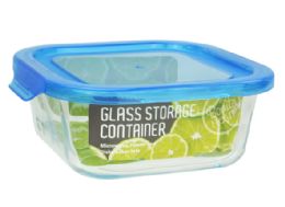 24 pieces Bh Sq. Glass Container Blue Lid 27oz - Food Storage Containers