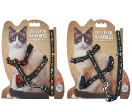 144 pieces Bp Cat Leash & Harness Set 2 Asst Printe - Pet Collars and Leashes