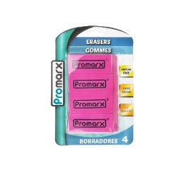 48 pieces 4ct Pink Erasers, Blistercard - Erasers
