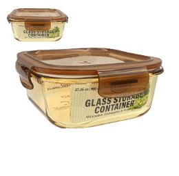 12 pieces Bh Sq Glass Cont Snap Amber Lid 27.05oz - Food Storage Containers