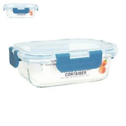 24 pieces Bh Rect Glass Cont Snap Bl Lid 12.5oz - Food Storage Containers