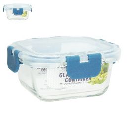 24 pieces Bh Sq Glass Cont Snap Bl Lid 10.8oz - Food Storage Containers