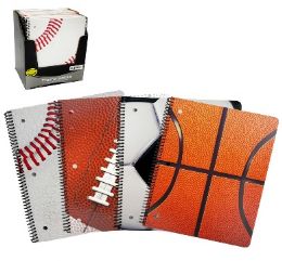 24 pieces Sports 70 Ct. Wide Ruled Dimensional Theme Books, 4 Assorted Designs, - Folders and Report Covers