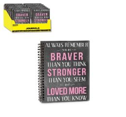 24 pieces 6 inch X 8.5 inch Hardbound Journal, ?braver, Stronger" Design 100ct Spiral Bound - Planners & Journals
