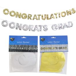 24 pieces Grad Foil Brush Banner 9ft 2 Asst Colors Pbh - Graduation