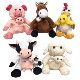 24 pieces Plush Farm Animal W/ Baby - 5 Asst. Styles - Plush Toys