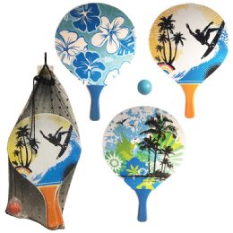 24 Wholesale Wooden Paddle Ball SeT-Asst Designs W/bag