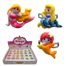 24 Wholesale Fimo Mermaid Adjustable Ring - 3 Asst. Styles
