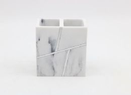 12 of Marble With Silver Design Toothbrush Holder