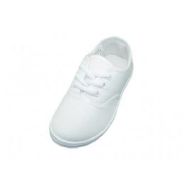 24 Pairs Toddler's Lace Up Casual Canvas Shoes In White - Toddler Footwear