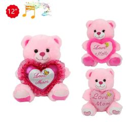 24 Pieces 12" Mother's Day Pink Bear With Heart &sound - Plush Toys