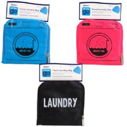48 pieces Travel Laundry Bag 3assorted  22x21 Drawstring Blue/black/pink Carded Peggable - Laundry  Supplies