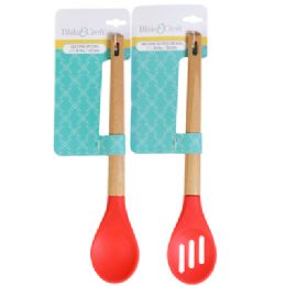 24 pieces Spoon Silicone W/ Beechwood Handle Asst Basting Or Slotted 12" - Store