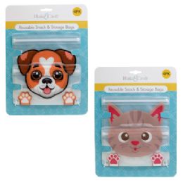 48 pieces Food Storage Bags 4pc Snack & Sandwich 2ea Reusable Animal Prints On Tcd - Store