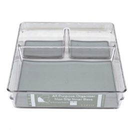 12 of 3 Section Plastic Organizer Bin With Grey Silicone 9 inch X 9 inch X 2.5 inch