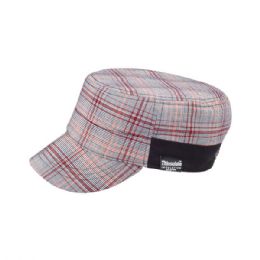 24 Wholesale Fashion Plaid Winter Army Cap RED.PLAID