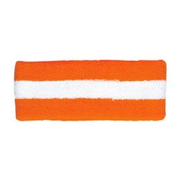 24 Pieces Cotton Terry Cloth Headband ORNG-WT - Fitness and Athletics