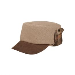 24 Wholesale Knitted Army Cap W/Warmer Flap CAMEL
