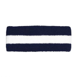 24 Pieces Cotton Terry Cloth Headband NVY-WT - Fitness and Athletics