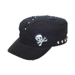 24 Wholesale Washed Ladies' Brushed Canvas Army Cap BLACK