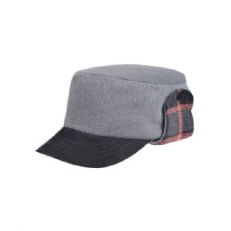 24 Wholesale Knitted Army Cap W/Warmer Flap GREY