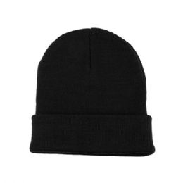 24 Pieces Acrylic Beanie W/ Cuff BLACK - Winter Beanie Hats