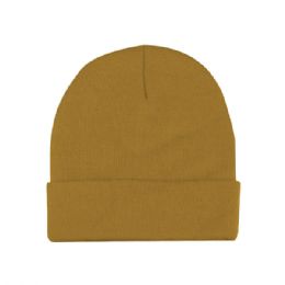 24 Pieces Acrylic Beanie W/ Cuff CAMEL - Winter Beanie Hats